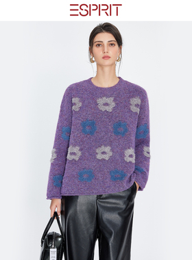 ESPRIT/埃斯普利特秋冬新款高级感立体花朵羊毛套衫女长袖针织衫