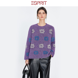 针织衫 ESPRIT 女长袖 高级感立体花朵羊毛套衫 埃斯普利特秋冬新款