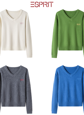ESPRIT/埃斯普利特ESPRIT学院风V领保暖套衫女宽松百搭针织衫多色