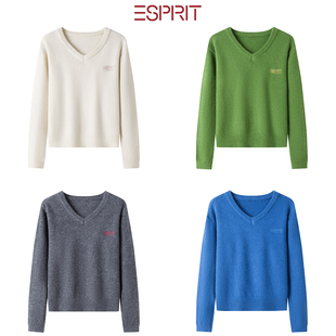 ESPRIT/埃斯普利特ESPRITV领保暖套头纯色打底衫女宽松百搭针织衫