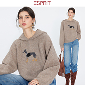 复古小狗提花连帽羊毛套衫 ESPRIT 埃斯普利特美式 女显瘦针织毛衣