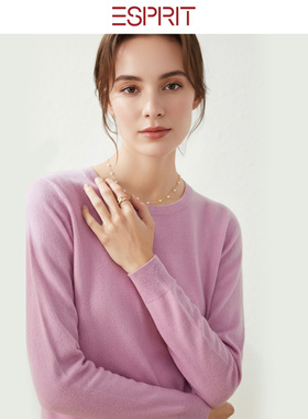 ESPRIT/埃斯普利特极简圆领羊绒衫女长袖修身基础款高级感打底衫