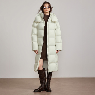 ESPRIT/埃斯普利特连帽长款羽绒服女加厚保暖白鸭绒过膝冬季外套