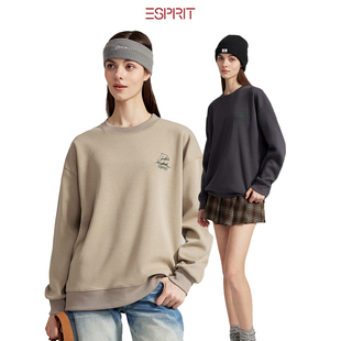 ESPRIT/埃斯普利特复古运动字母印花长袖卫衣女宽松套头圆领上衣