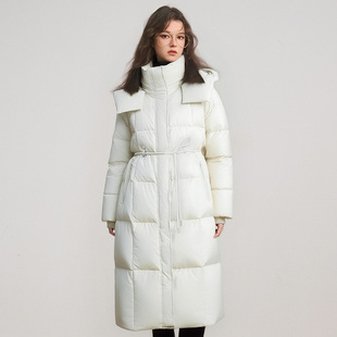 ESPRIT/埃斯普利特连帽收腰羽绒服女中长款加厚保暖鸭绒外套