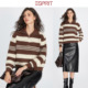 女慵懒风羊绒套衫 ESPRIT 埃斯普利特学院风条纹翻领拉链针织开衫