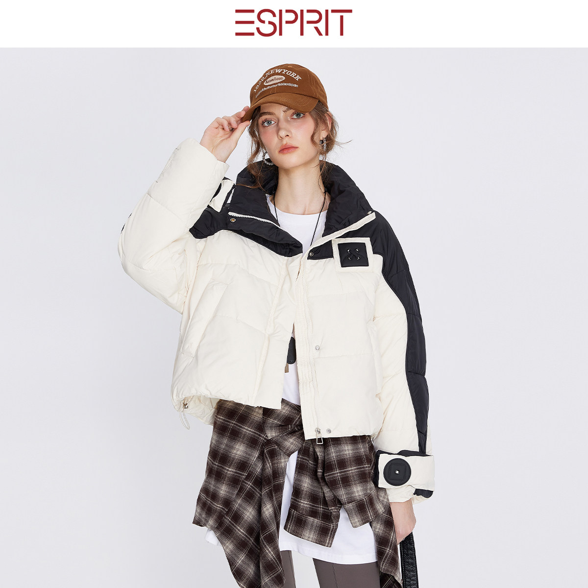 ESPRIT撞色拼接短款棉服