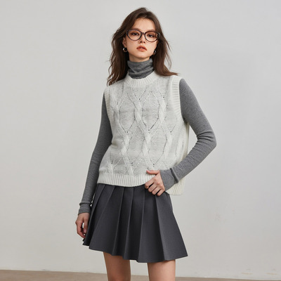 老钱风绞花针织背心女通勤叠穿