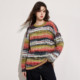 女宽松慵懒风针织衫 ESPRIT 埃斯普利特复古撞色条纹圆领羊绒套衫
