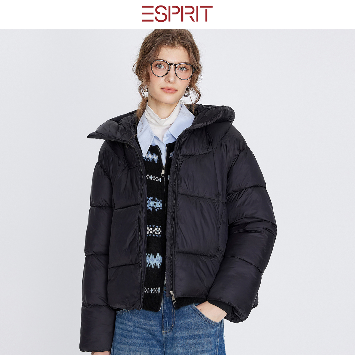 ESPRIT/埃斯普利特短款连帽棉衣