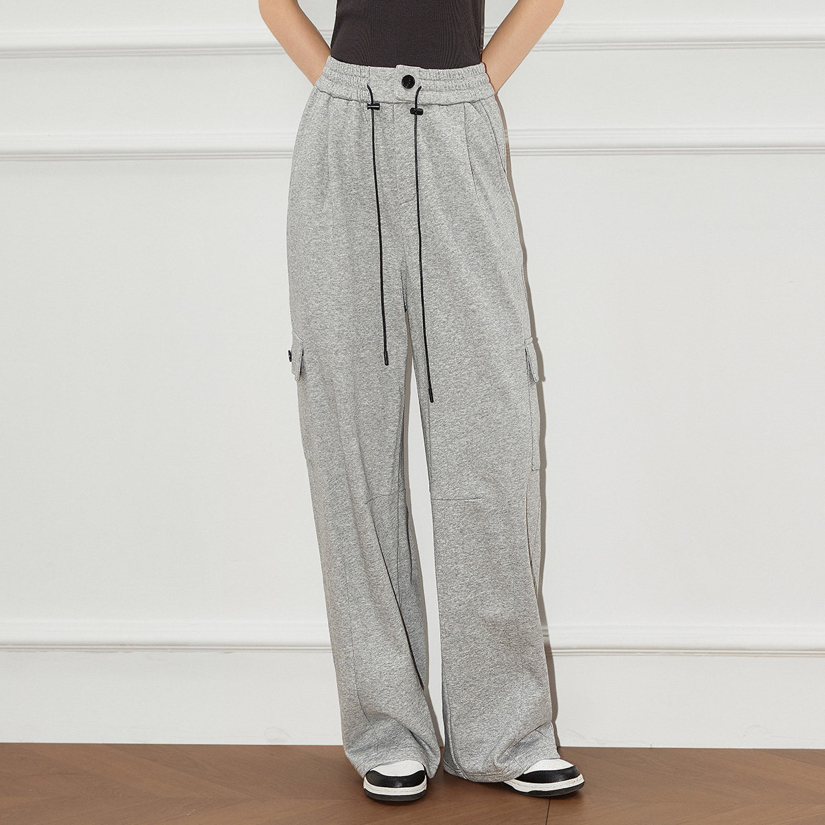 ESPRIT/埃斯普利特高腰抽绳垂感阔腿卫裤女宽松休闲裤灰色长裤,女装/女士精品,卫裤,淘宝优惠券,粉丝福利购,淘宝优惠卷