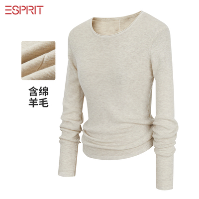 ESPRIT花杏色圆领长袖针织衫女