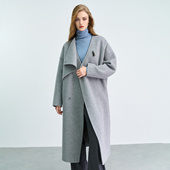 ESPRIT 埃斯普利特极简风灰色羊毛大衣女长款 翻领毛呢外套气质