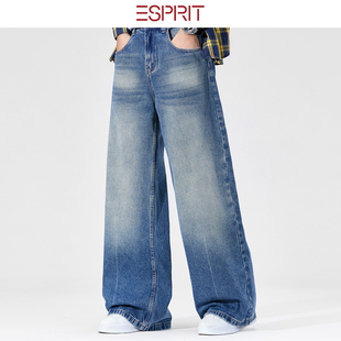 休闲百搭直筒裤 ESPRIT 男阔腿长裤 复古水洗牛仔裤 埃斯普利特美式
