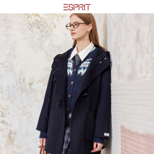 ESPRIT 学院风秋冬外套 埃斯普利特英伦风连帽毛呢大衣女中长款