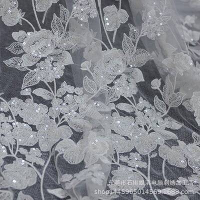 雄滨新C款柔软亲肤网幅纱钉珠刺绣Y2997A锦纶蕾丝面料宽130M