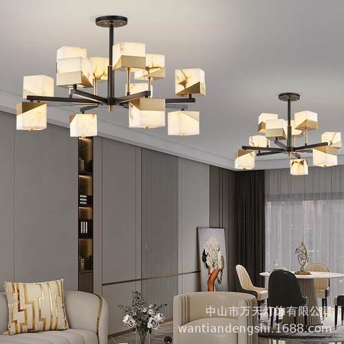 现代简室约中式全铜云石吊别墅复式楼客厅餐厅灯TNT卧酒新店led灯