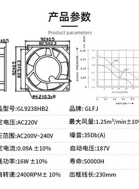 大功RIO率工柜业风扇GL92箱38HB2滚珠5含油轴承扇叶机机散热风扇
