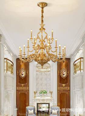 式吊灯轻奢客厅蜡法烛吊欧式奢华大气复全古灯别80643墅复式楼铜