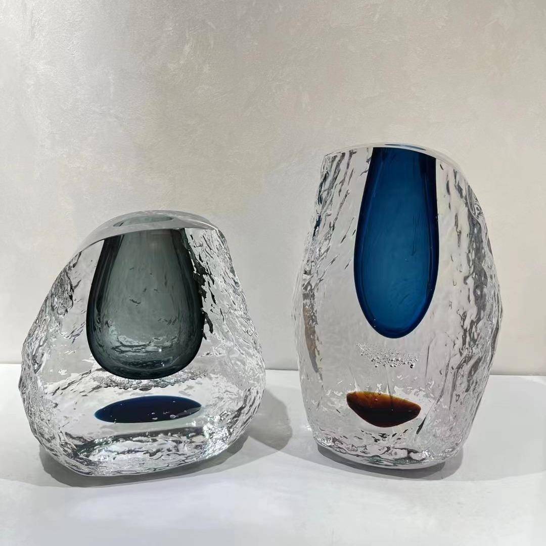 琉璃风花摆件客厅插花轻奢餐瓶桌关厚61363玄重玻璃透明水养花器