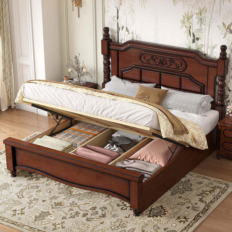 美式UZZ乡村实奢木床轻卧室人大床双桃花心主木现代简约高箱储物