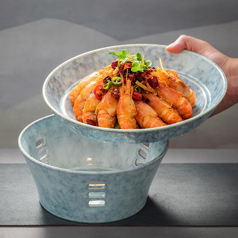 酒店特色陶色子釉明炉餐厅蜡烛加RKC热保温鲍鱼海鲜汤盘瓷可创意
