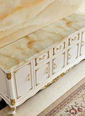 欧式大理石面厅餐柜客沙发靠背SDK实木柜雕花玄关台餐厅酒边柜储