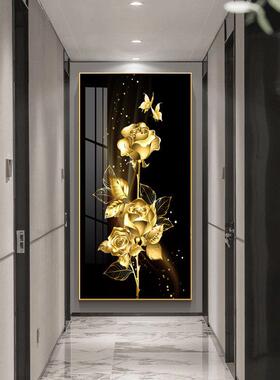 牡丹花玄关装饰轻高端走廊过奢入道竖版壁画70675灯画客厅户正对