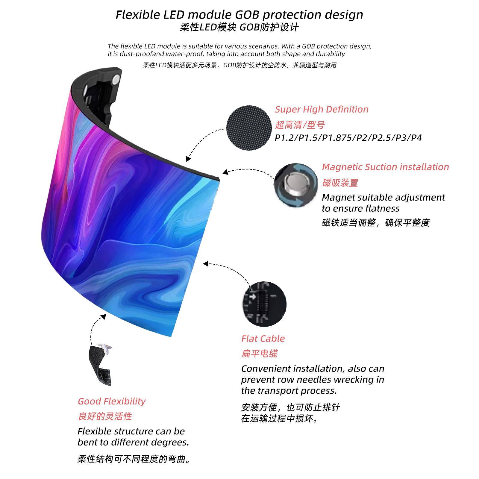 弧三折面视频LED异形显形示可叠拆J卸酒吧D台led屏幕创意led柜台