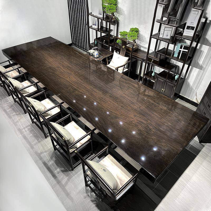 my黑檀桌实木大EDD原木奥板坎茶茶式台新中巴花办公桌大板桌整板