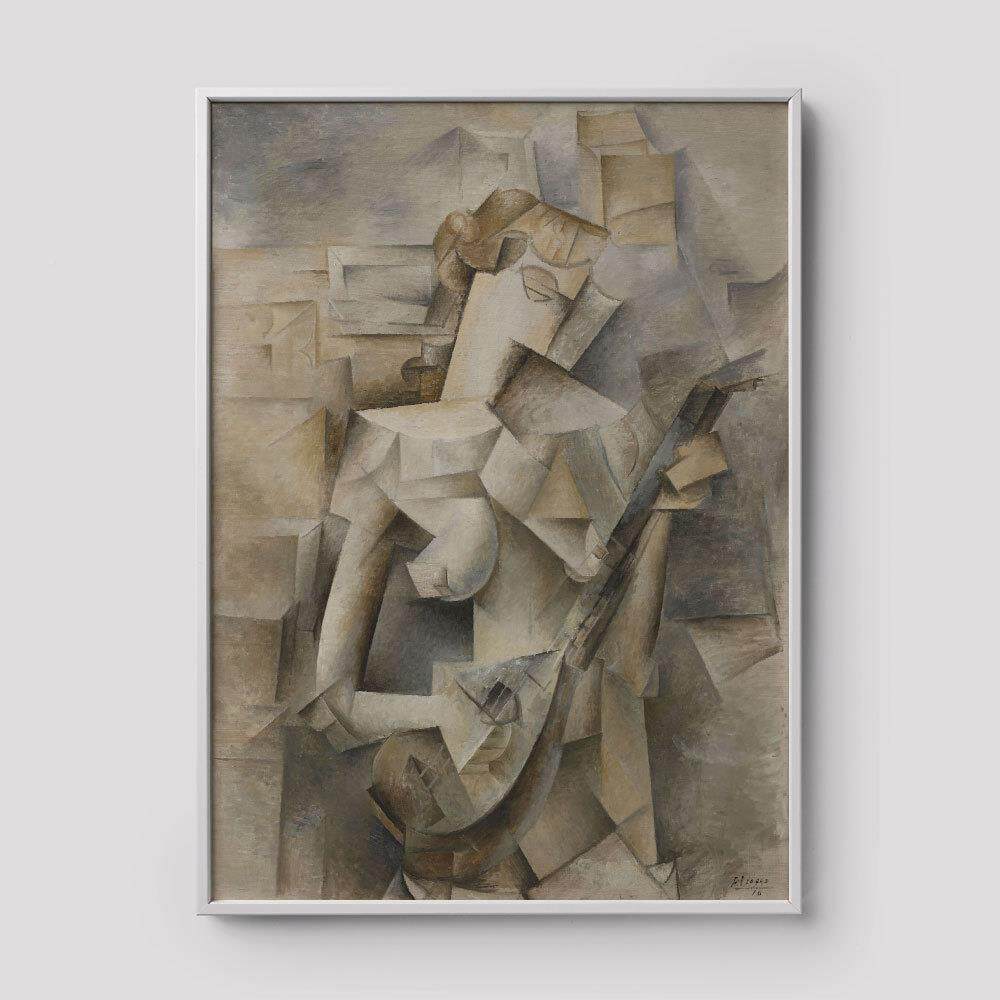 毕加索房饰画弹曼陀林的女孩现代象客厅挂画名画装餐BDW厅抽书艺