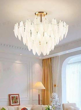式205蜡烛法轻奢卧室吊灯客IGS厅餐2奶油珍珠装饰羽厅毛水晶灯led