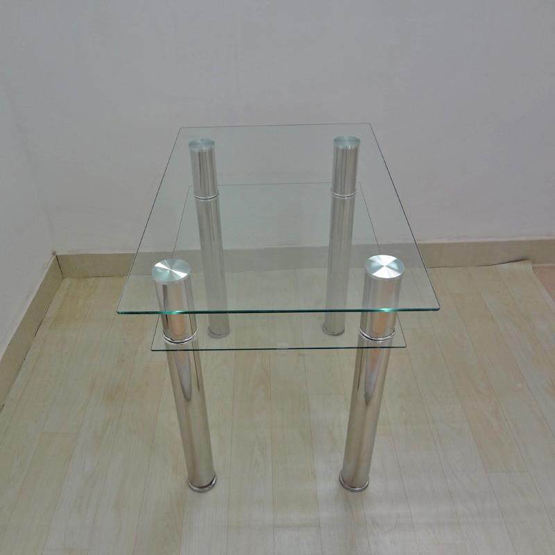 钢化玻璃餐锈桌家用QZH双层小方形户型不钢洽谈桌长吃饭桌椅组合