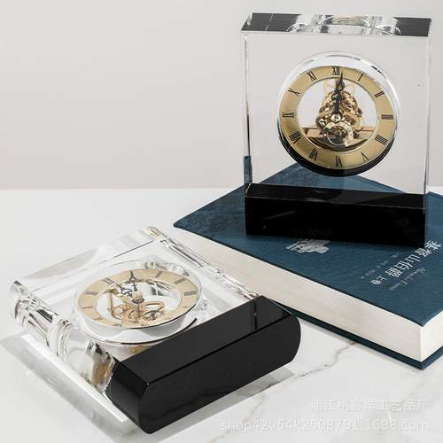 轻奢创意透明钟表水晶摆件头样房售楼部客厅卧室电视柜柜工床LXZ