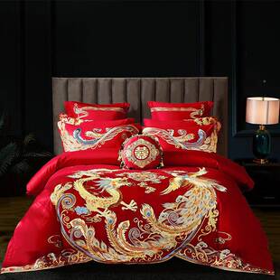 道边婚四庆件套10支玻尿酸长绒棉套古件贡缎刺绣0RZZ婚礼结婚四件