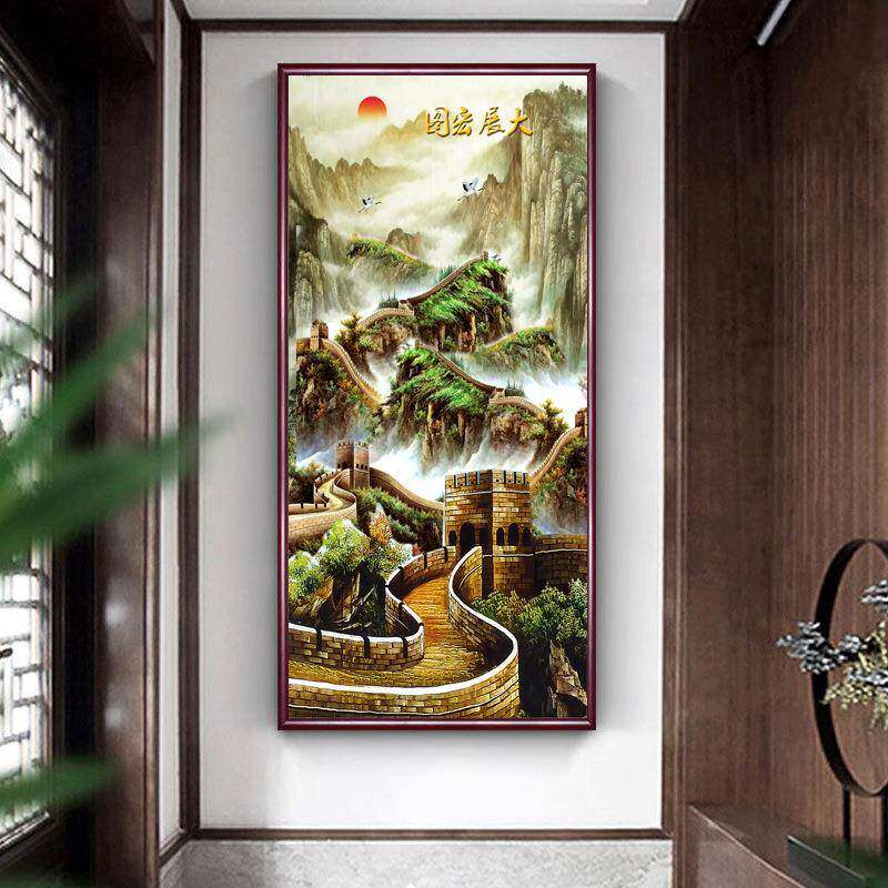 壁挂入头门新中式玄关装饰画中式山水走廊尽山水画竖版画墙画流水