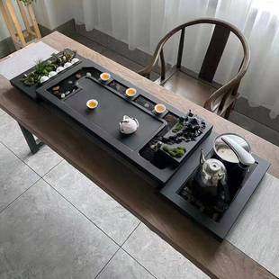 天默认项乌金石茶盘高然端水茶台养鱼黑石盘中式电磁炉一流体原托