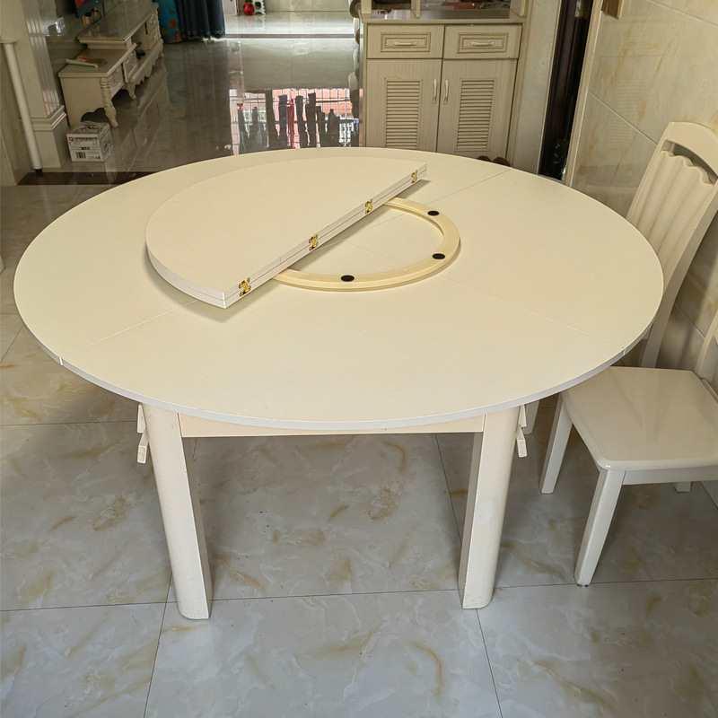 圆餐桌木质.板式桌面1.轨2/15可GCH折叠配转盘塑料道整圆形家用