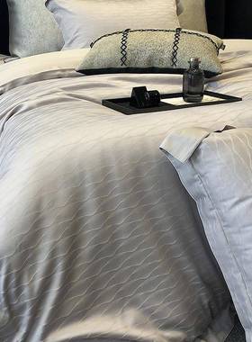 LE涞澳2新款天丝棉4提花四件.套1YMP8m床单款四件套波影-灰其他O