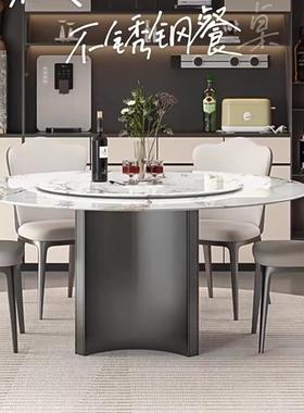 大理石微晶石大户圆桌石别墅高端意IEI式型极简用旋转餐桌家奢饭