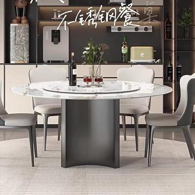 大理石微晶石大户圆桌石别墅高端意IEI式型极简用旋转餐桌家奢饭