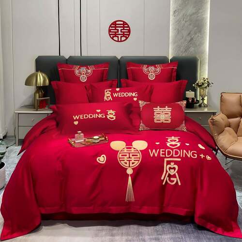 婚庆四件套套436婚新婚床品刺礼绣被套红色结婚婚房婚床喜庆中嫁