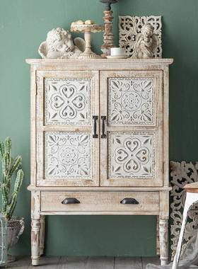 柜白色园做旧玄田关柜客厅KIF民宿酒店雕花电视法风式实木餐边柜