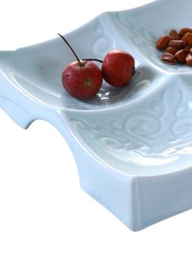 青墨小水青吃瓷分格盘子陶瓷多格餐盘水果拼盘盘瓷器LKZ点心盘