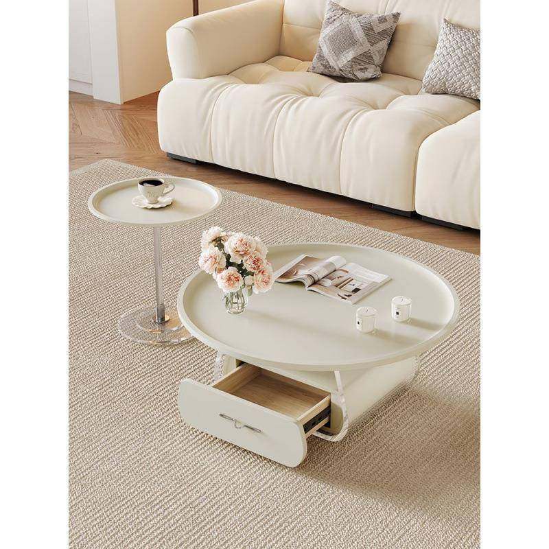 QX法客式奶油复古力茶几小户型克亚圆形现代家STT用厅