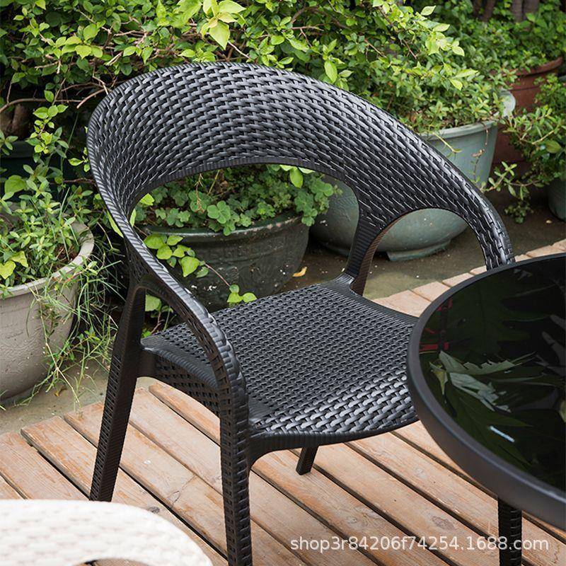 阳台桌椅组合闲休简约户外用藤编塑料子室外现代花园家椅x单人凳