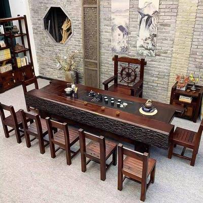 老船木茶桌一体一整套茶桌椅组合全实木新中式泡台用办BKE公室家