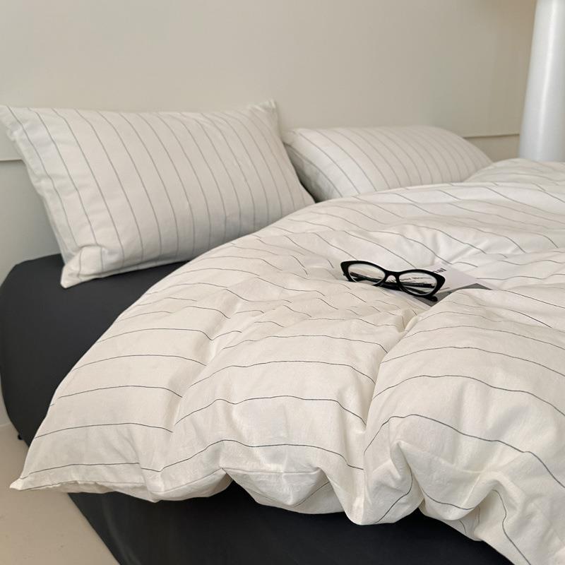 a类青年简约风棉艺条纹水洗棉四件套床笠全棉床纯单三件814套文床