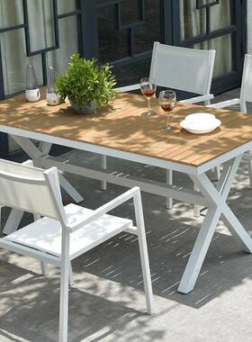 160CM桌子科技木桌塑木桌椅铝合金框户外长桌白色香槟色碳灰色