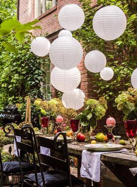 20Pcs白色灯笼套装欧美婚礼现场布置结婚灯笼悬挂可折叠圆形灯笼